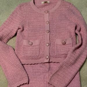 Pink Faux Tweed Cardigan and Skirt set